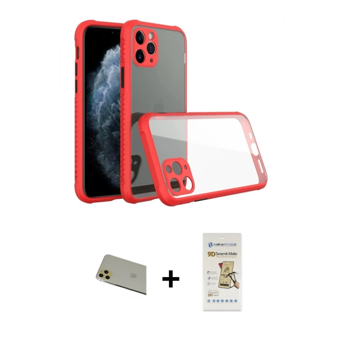 MARSİLYAN™- iPhone 11 Pro Max Kılıf Nova Asil Özel Seri - Siyah Mat Seramik Nano Ekran Koruyucu + Gold Rainbow Kamera Lens Koruma Cam