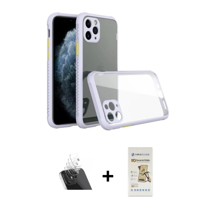 MARSİLYAN™- iPhone 11 Pro Max Kılıf Nova Asil Özel Seri - Siyah Mat Seramik Nano Ekran Koruyucu + Kamera Lens Koruma Cam - SF