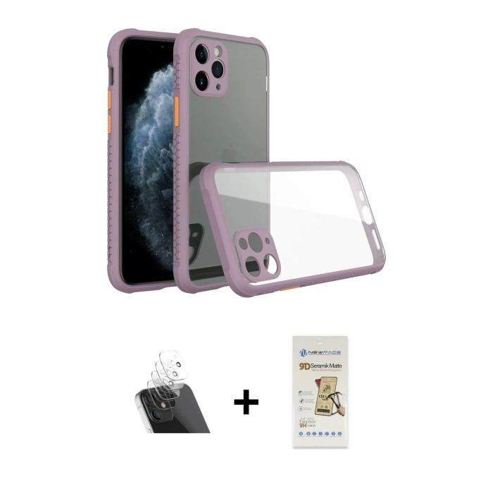 MARSİLYAN™- iPhone 11 Pro Max Kılıf Nova Asil Özel Seri - Siyah Mat Seramik Nano Ekran Koruyucu + Kamera Lens Koruma Cam - SF