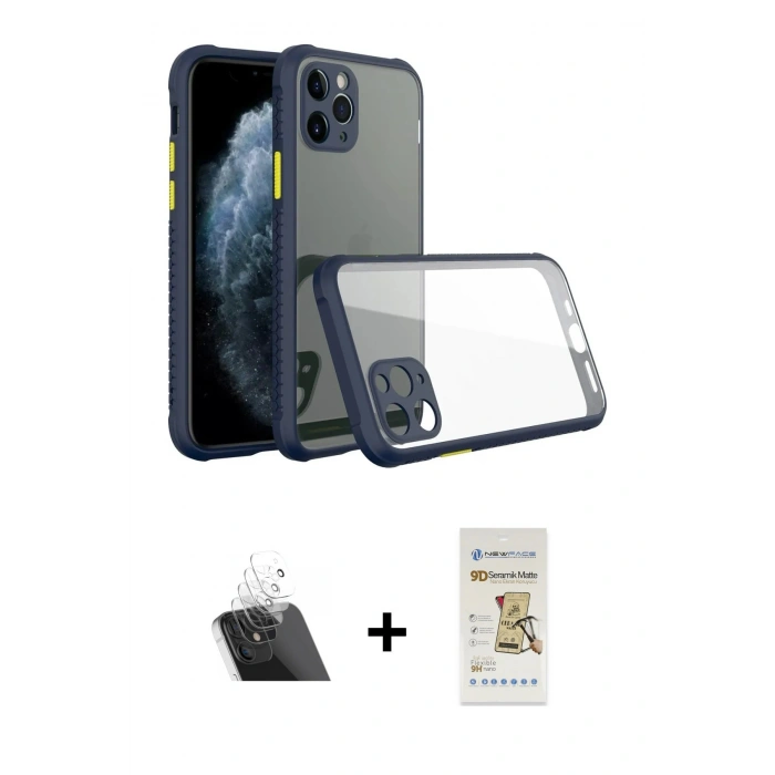 MARSİLYAN™- iPhone 11 Pro Max Kılıf Nova Asil Özel Seri - Siyah Mat Seramik Nano Ekran Koruyucu + Kamera Lens Koruma Cam - SF