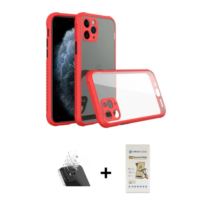 MARSİLYAN™- iPhone 11 Pro Max Kılıf Nova Asil Özel Seri - Siyah Mat Seramik Nano Ekran Koruyucu + Kamera Lens Koruma Cam - SF