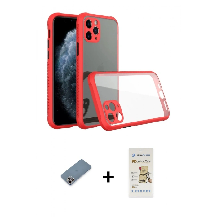 MARSİLYAN™- iPhone 11 Pro Max Kılıf Nova Asil Özel Seri - Siyah Mat Seramik Nano Ekran Koruyucu + Metal Kamera Lens Koruma Cam - MR