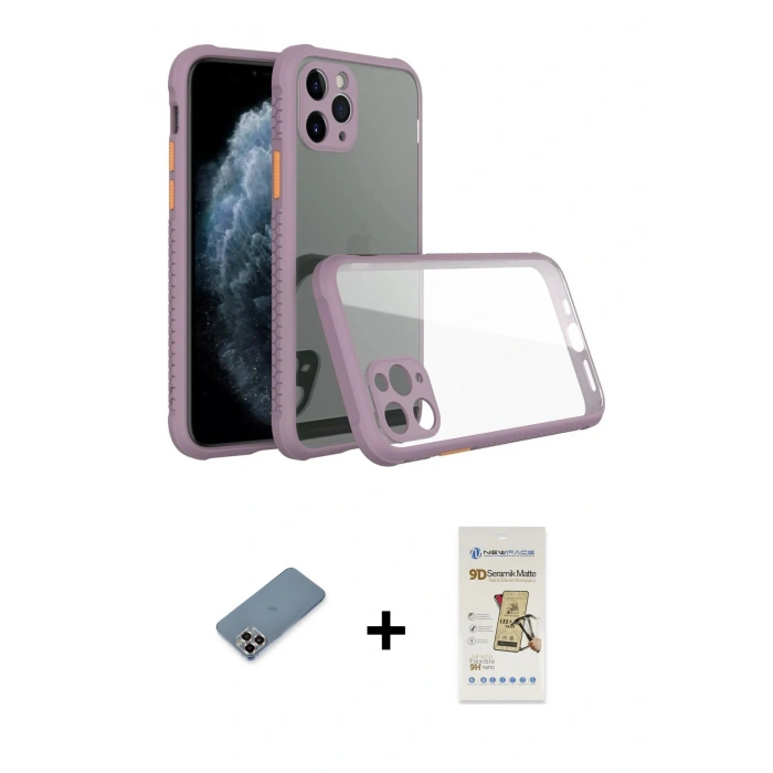 MARSİLYAN™- iPhone 11 Pro Max Kılıf Nova Asil Özel Seri - Siyah Mat Seramik Nano Ekran Koruyucu + Metal Kamera Lens Koruma Cam - MR