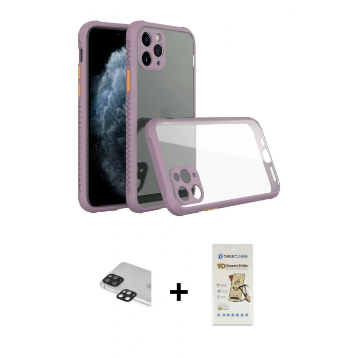 MARSİLYAN™- iPhone 11 Pro Max Kılıf Nova Asil Özel Seri - Siyah Mat Seramik Nano Ekran Koruyucu + Pers Alüminyum Kamera Lens - SH