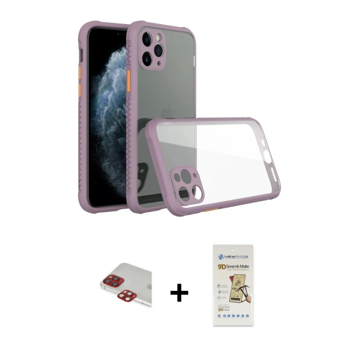 MARSİLYAN™- iPhone 11 Pro Max Kılıf Nova Asil Özel Seri - Siyah Mat Seramik Nano Ekran Koruyucu + Pers Alüminyum Kamera Lens - KI