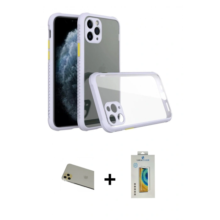 MARSİLYAN™- iPhone 11 Pro Max Kılıf Nova Asil Özel Seri - Siyah Polymer Nano Ekran Koruyucu + Gold Rainbow Kamera Lens Koruma Cam