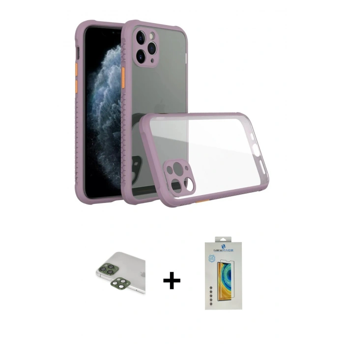 MARSİLYAN™- iPhone 11 Pro Max Kılıf Nova Asil Özel Seri - Siyah Polymer Nano Ekran Koruyucu + Pers Alüminyum Kamera Lens - YL