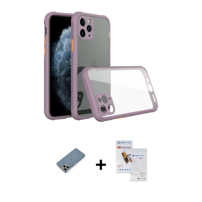 MARSİLYAN™- iPhone 11 Pro Max Kılıf Nova Asil Özel Seri - Siyah Seramik Nano Ekran Koruyucu + Metal Kamera Lens Koruma Cam - GD