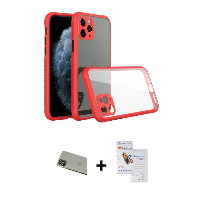 MARSİLYAN™- iPhone 11 Pro Max Kılıf Nova Asil Özel Seri - Siyah Seramik Nano Ekran Koruyucu + Rainbow Kamera Lens Koruma Cam - YL