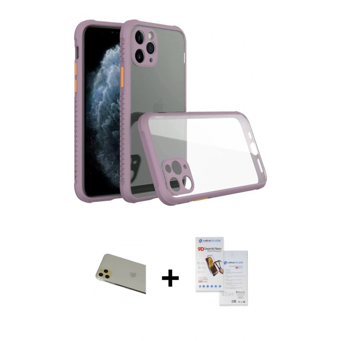 MARSİLYAN™- iPhone 11 Pro Max Kılıf Nova Asil Özel Seri - Siyah Seramik Nano Ekran Koruyucu + Rainbow Kamera Lens Koruma Cam - GD