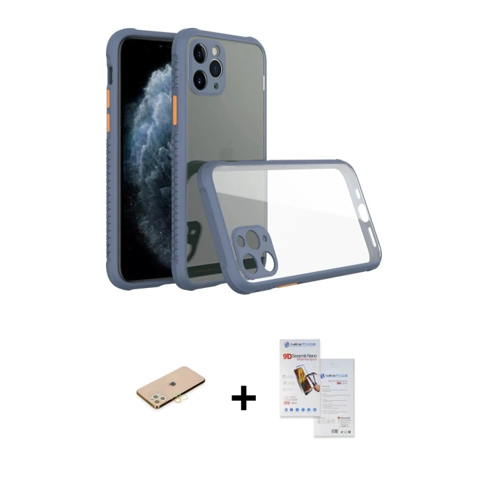 MARSİLYAN™- iPhone 11 Pro Max Kılıf Nova Asil Özel Seri - Siyah Seramik Nano Ekran Koruyucu + Renkli Kamera Lens Koruma Cam - SI
