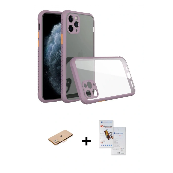 MARSİLYAN™- iPhone 11 Pro Max Kılıf Nova Asil Özel Seri - Siyah Seramik Nano Ekran Koruyucu + Renkli Kamera Lens Koruma Cam - TU