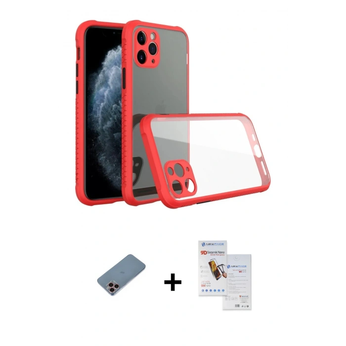 MARSİLYAN™- iPhone 11 Pro Max Kılıf Nova Asil Özel Seri - Siyah Seramik Nano Ekran Koruyucu + Shine Kamera Lens Koruma Cam - PE