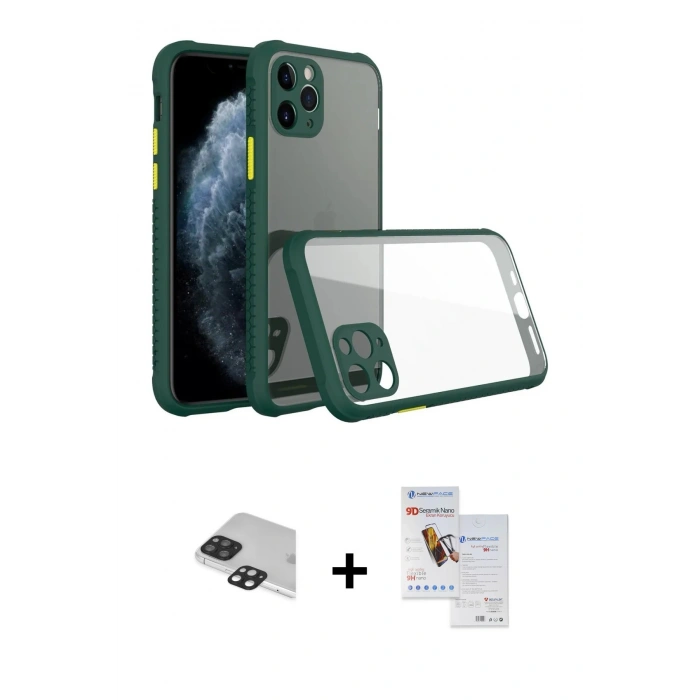 MARSİLYAN™- iPhone 11 Pro Max Kılıf Nova Asil Özel Seri - Siyah Seramik Nano Ekran Koruyucu + Pers Alüminyum Kamera Lens - SH