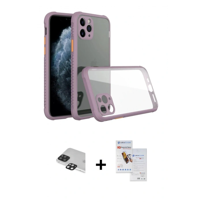 MARSİLYAN™- iPhone 11 Pro Max Kılıf Nova Asil Özel Seri - Siyah Seramik Nano Ekran Koruyucu + Pers Alüminyum Kamera Lens - SH
