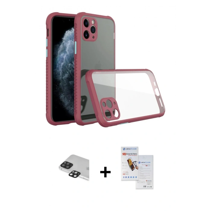 MARSİLYAN™- iPhone 11 Pro Max Kılıf Nova Asil Özel Seri - Siyah Seramik Nano Ekran Koruyucu + Pers Alüminyum Kamera Lens - SH