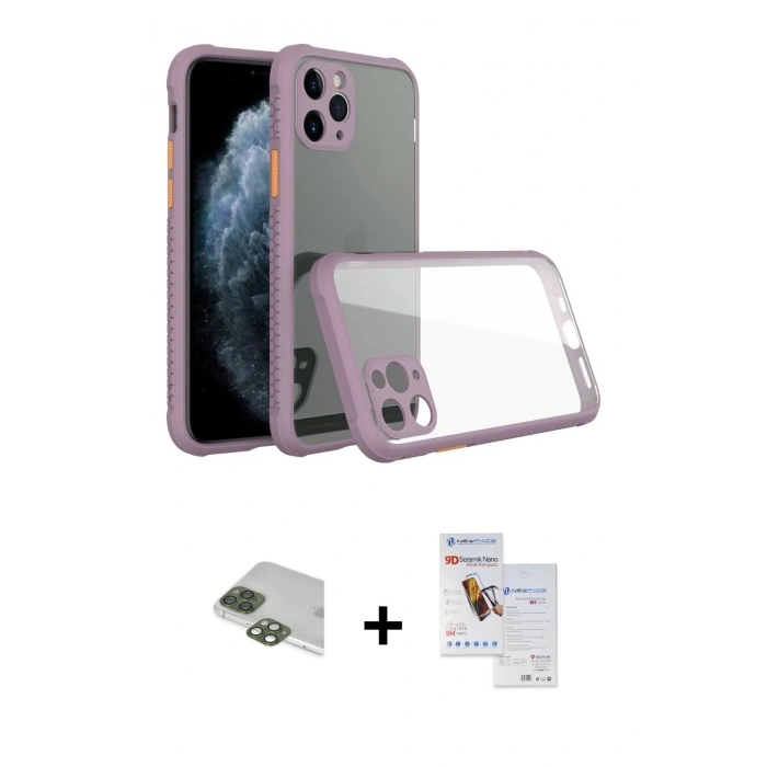 MARSİLYAN™- iPhone 11 Pro Max Kılıf Nova Asil Özel Seri - Siyah Seramik Nano Ekran Koruyucu + Pers Alüminyum Kamera Lens - YL