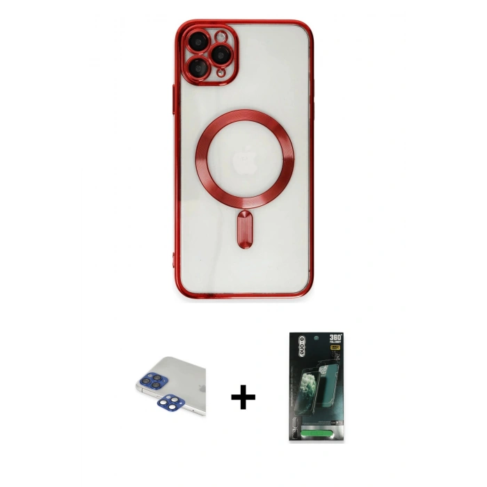 MARSİLYAN™- iPhone 11 Pro Max Kılıf Nova Işık Özel Seri - Şeffaf 360 Full Body Arka Koruyucu + Pers Alüminyum Kamera Lens - LT