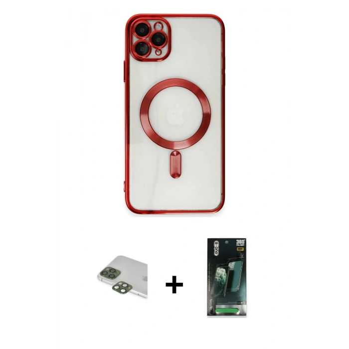MARSİLYAN™- iPhone 11 Pro Max Kılıf Nova Işık Özel Seri - Şeffaf 360 Full Body Arka Koruyucu + Pers Alüminyum Kamera Lens - YL