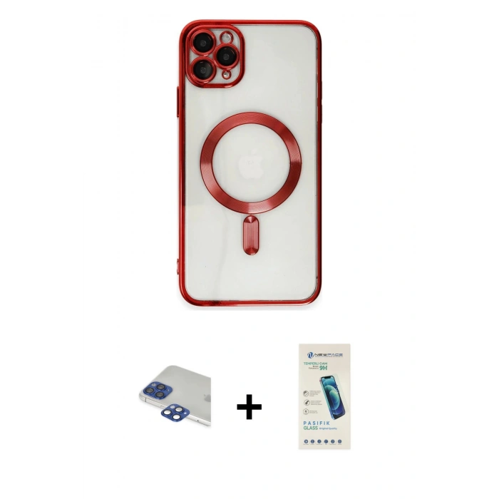 MARSİLYAN™- iPhone 11 Pro Max Kılıf Nova Işık Özel Seri - Şeffaf Pasifik Cam Ekran Koruyucu + Pers Alüminyum Kamera Lens - LT
