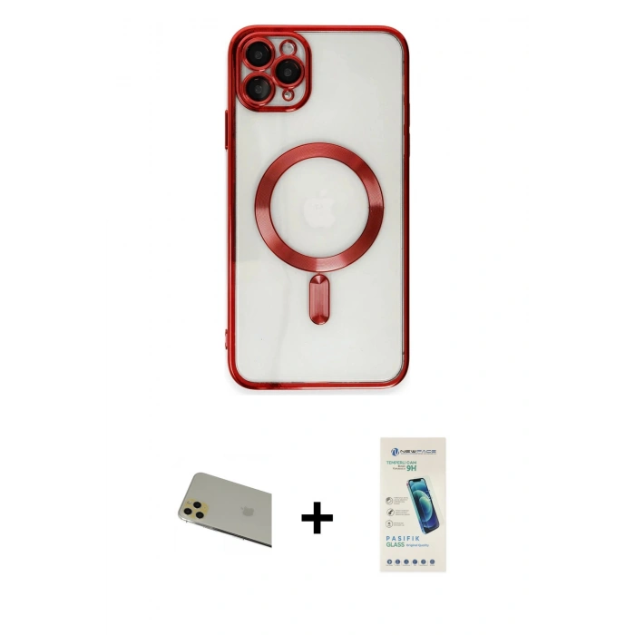 MARSİLYAN™- iPhone 11 Pro Max Kılıf Nova Işık Özel Seri - Şeffaf Pasifik Cam Ekran Koruyucu + Rainbow Kamera Lens Koruma Cam - GD