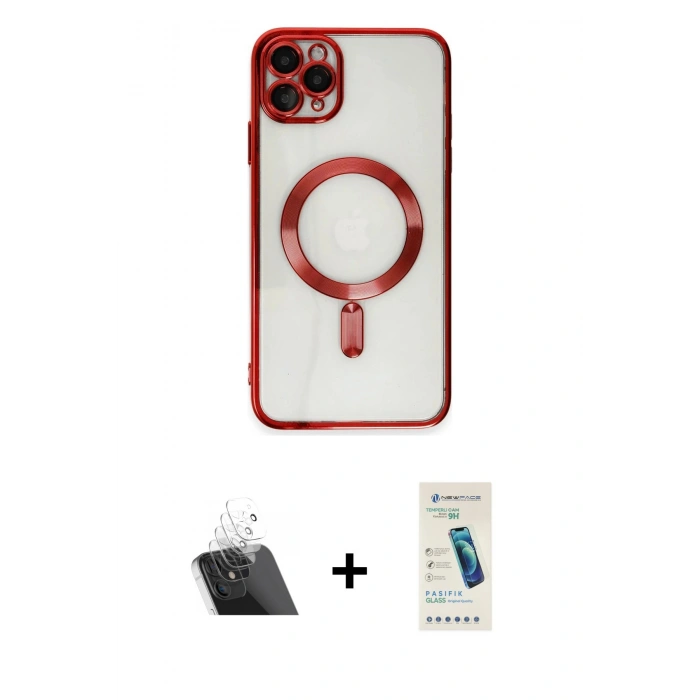 MARSİLYAN™- iPhone 11 Pro Max Kılıf Nova Işık Özel Seri - Şeffaf Pasifik Cam Ekran Koruyucu + Kamera Lens Koruma Cam - SF