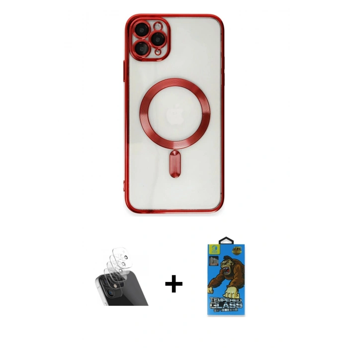 MARSİLYAN™- iPhone 11 Pro Max Kılıf Nova Işık Özel Seri - Siyah 18D Cam Ekran Koruyucu + Şeffaf Kamera Lens Koruma Cam