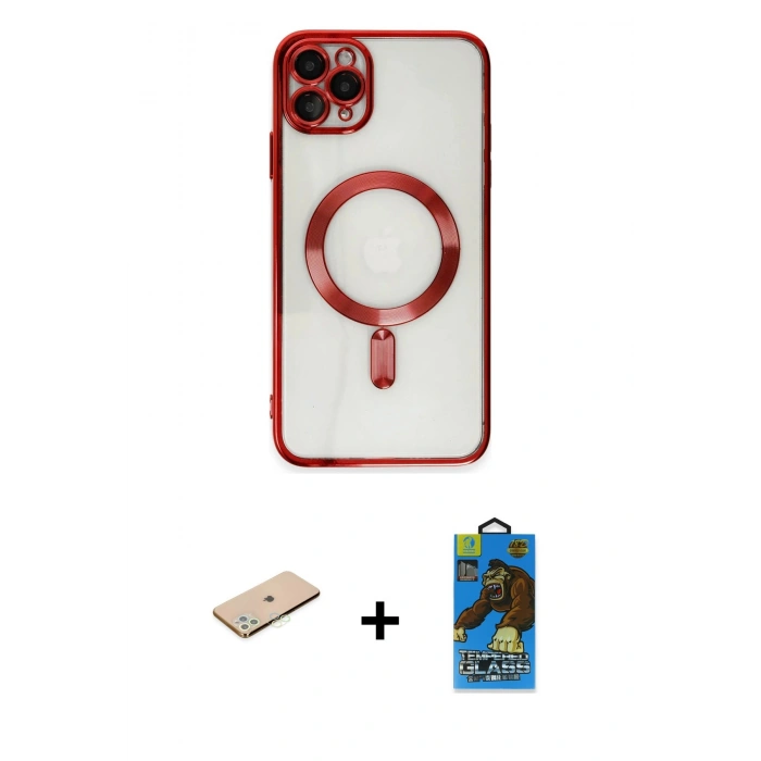 MARSİLYAN™- iPhone 11 Pro Max Kılıf Nova Işık Özel Seri - Siyah 18D Cam Ekran Koruyucu + Yeşil Renkli Kamera Lens Koruma Cam