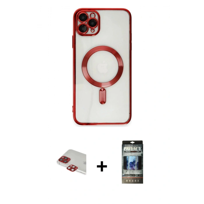 MARSİLYAN™- iPhone 11 Pro Max Kılıf Nova Işık Özel Seri - Siyah 34D Hayalet Izgaralı Cam + Pers Alüminyum Kamera Lens - KI