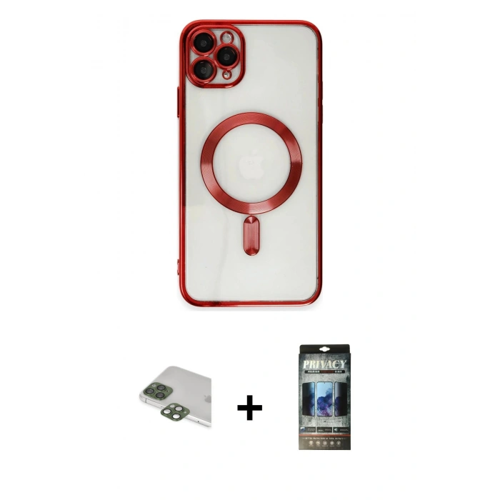 MARSİLYAN™- iPhone 11 Pro Max Kılıf Nova Işık Özel Seri - Siyah 34D Hayalet Izgaralı Cam + Pers Alüminyum Kamera Lens - YL
