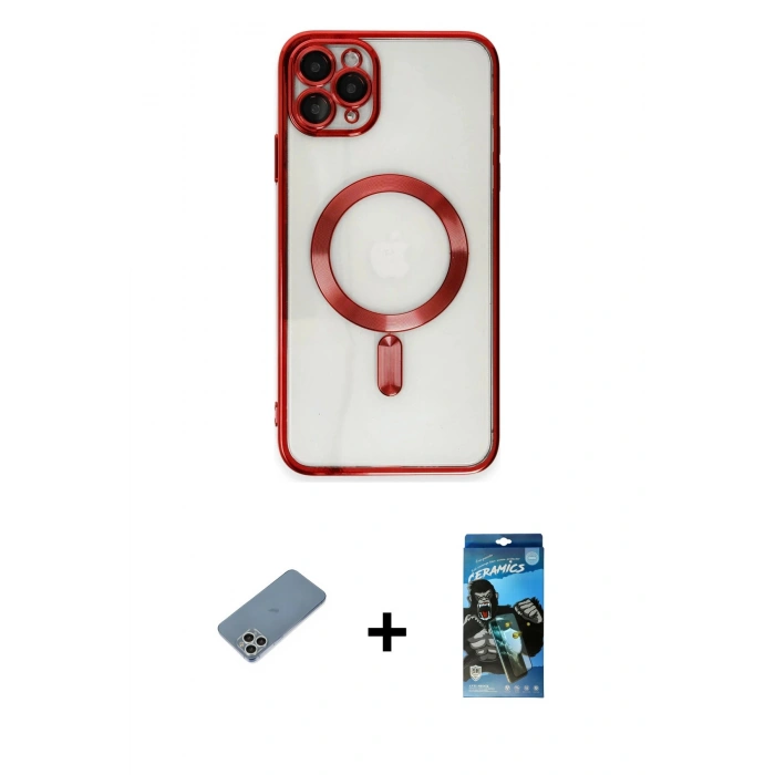 MARSİLYAN™- iPhone 11 Pro Max Kılıf Nova Işık Özel Seri - Siyah 34D Izgaralı Cam + Shine Kamera Lens Koruma Cam - GS