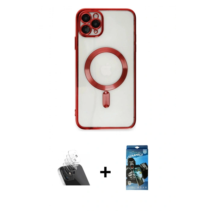 MARSİLYAN™- iPhone 11 Pro Max Kılıf Nova Işık Özel Seri - Siyah 34D Izgaralı Cam + Kamera Lens Koruma Cam - SF