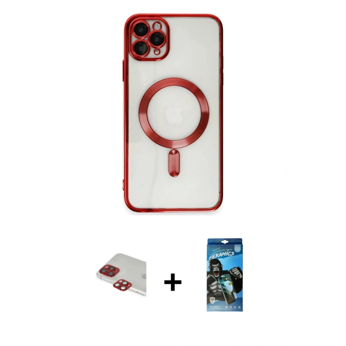 MARSİLYAN™- iPhone 11 Pro Max Kılıf Nova Işık Özel Seri - Siyah 34D Izgaralı Cam + Pers Alüminyum Kamera Lens - KI