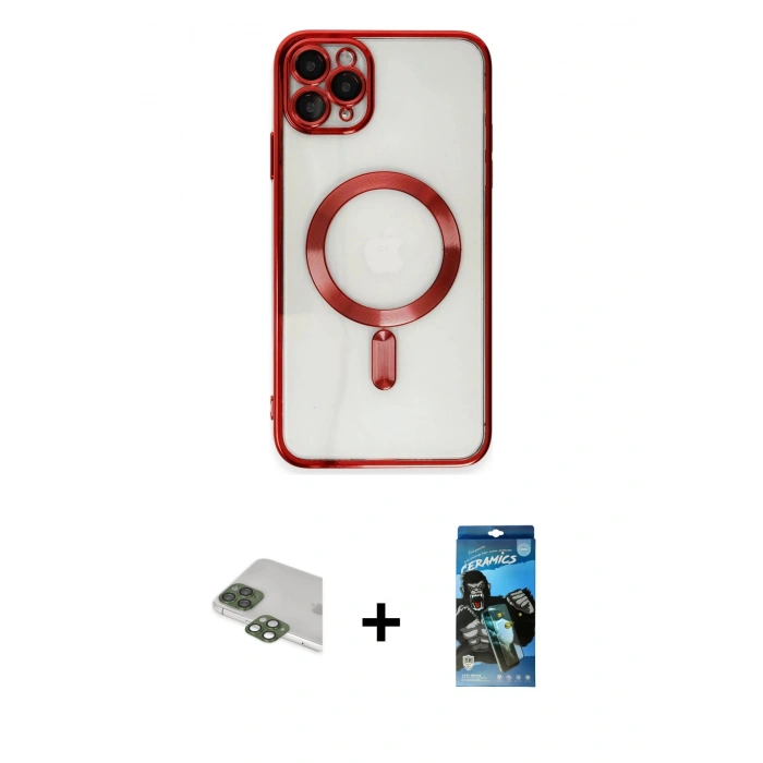 MARSİLYAN™- iPhone 11 Pro Max Kılıf Nova Işık Özel Seri - Siyah 34D Izgaralı Cam + Pers Alüminyum Kamera Lens - YL