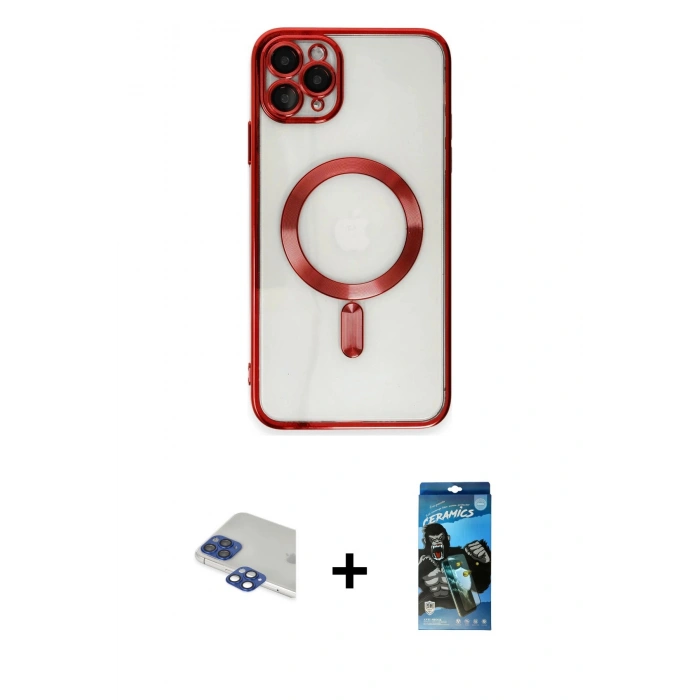 MARSİLYAN™- iPhone 11 Pro Max Kılıf Nova Işık Özel Seri - Siyah 34D Izgaralı Cam + Pers Alüminyum Kamera Lens - LT