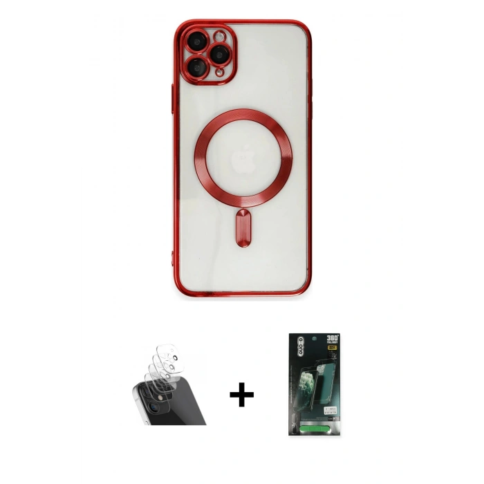 MARSİLYAN™- iPhone 11 Pro Max Kılıf Nova Işık Özel Seri - Siyah 360 Mat Full Body Arka Koruyucu + Kamera Lens Koruma Cam - SF
