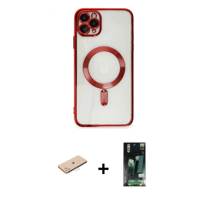 MARSİLYAN™- iPhone 11 Pro Max Kılıf Nova Işık Özel Seri - Siyah 360 Mat Full Body Arka Koruyucu + Renkli Kamera Lens Koruma Cam - MI