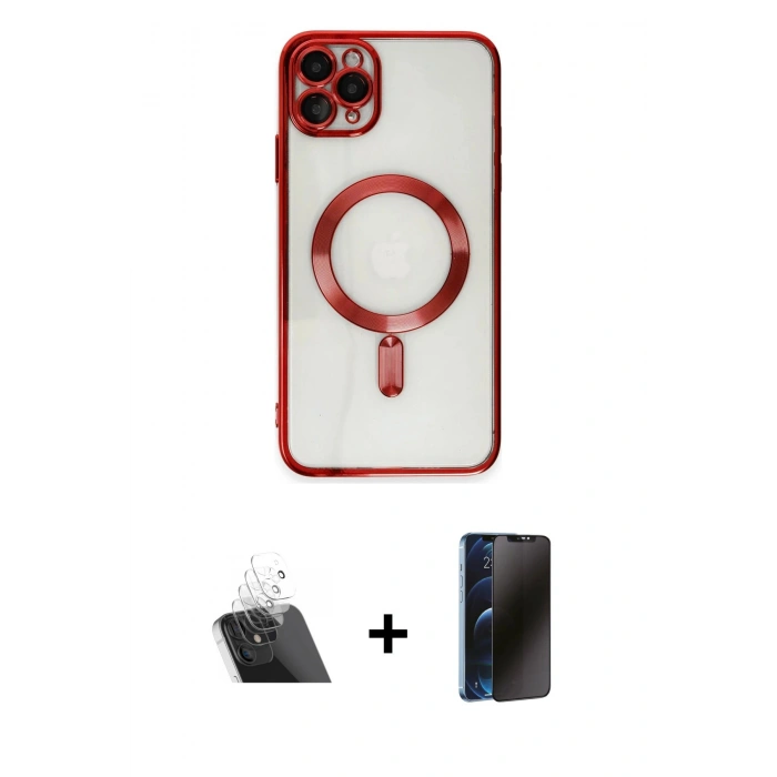 MARSİLYAN™- iPhone 11 Pro Max Kılıf Nova Işık Özel Seri - Siyah 3D Antistatik Hayalet Cam Ekran Koruyucu + Kamera Lens Koruma Cam - SF