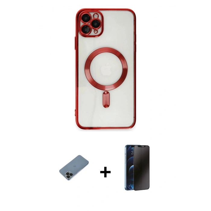 MARSİLYAN™- iPhone 11 Pro Max Kılıf Nova Işık Özel Seri - Siyah 3D Antistatik Hayalet Cam Ekran Koruyucu + Siyah Shine Kamera Lens Koruma Cam