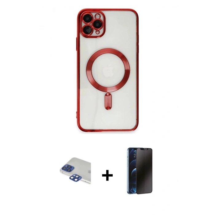 MARSİLYAN™- iPhone 11 Pro Max Kılıf Nova Işık Özel Seri - Siyah 3D Antistatik Hayalet Cam Ekran Koruyucu + Pers Alüminyum Kamera Lens - LT