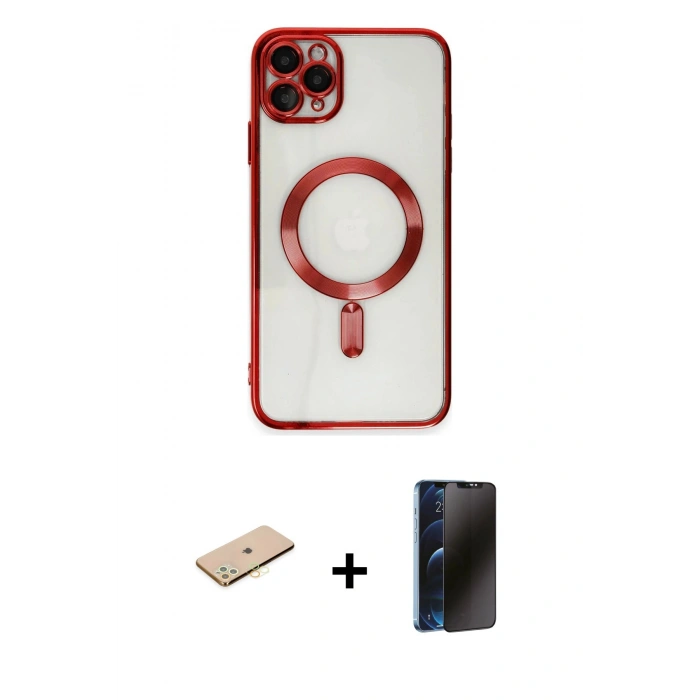 MARSİLYAN™- iPhone 11 Pro Max Kılıf Nova Işık Özel Seri - Siyah 3D Antistatik Hayalet Cam Ekran Koruyucu + Renkli Kamera Lens Koruma Cam - SI