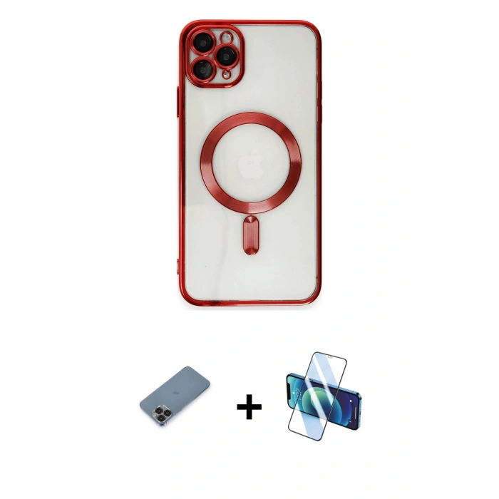 MARSİLYAN™- iPhone 11 Pro Max Kılıf Nova Işık Özel Seri - Siyah 3D Antistatik Seramik Nano Ekran Koruyucu + Metal Kamera Lens Koruma Cam - SH