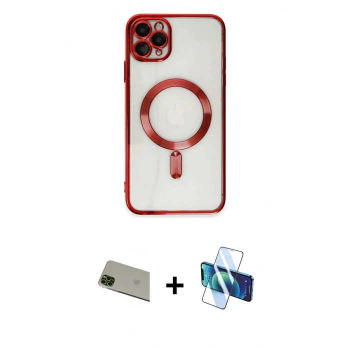 MARSİLYAN™- iPhone 11 Pro Max Kılıf Nova Işık Özel Seri - Siyah 3D Antistatik Seramik Nano Ekran Koruyucu + Rainbow Kamera Lens Koruma Cam - YL