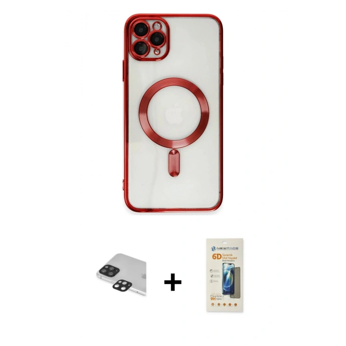 MARSİLYAN™- iPhone 11 Pro Max Kılıf Nova Işık Özel Seri - Siyah 6D Mat Seramik Hayalet Nano Ekran Koruyucu + Pers Alüminyum Kamera Lens - SH