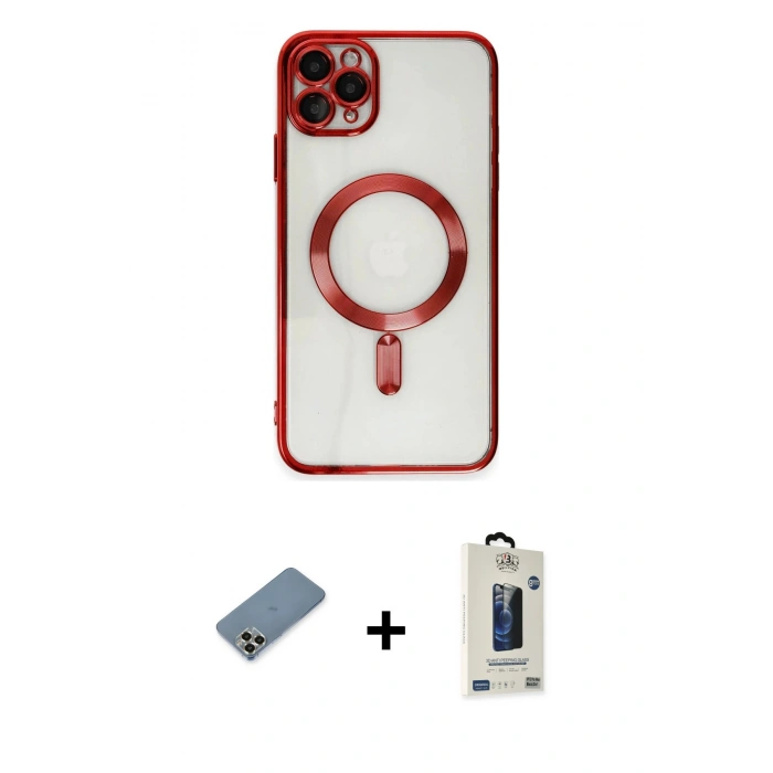 MARSİLYAN™- iPhone 11 Pro Max Kılıf Nova Işık Özel Seri - Siyah Bilvis Hayalet Cam Ekran Koruyucu + Metal Kamera Lens Koruma Cam - GD