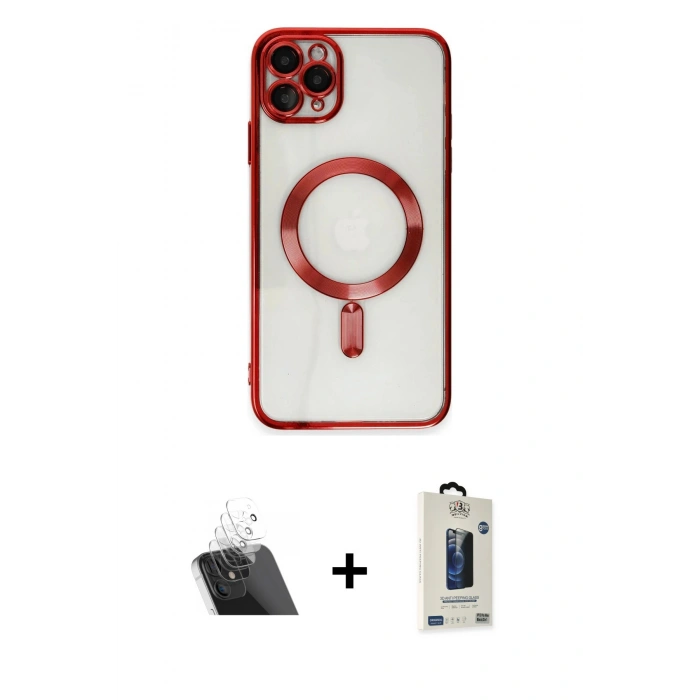 MARSİLYAN™- iPhone 11 Pro Max Kılıf Nova Işık Özel Seri - Siyah Bilvis Hayalet Cam Ekran Koruyucu + Kamera Lens Koruma Cam - SF