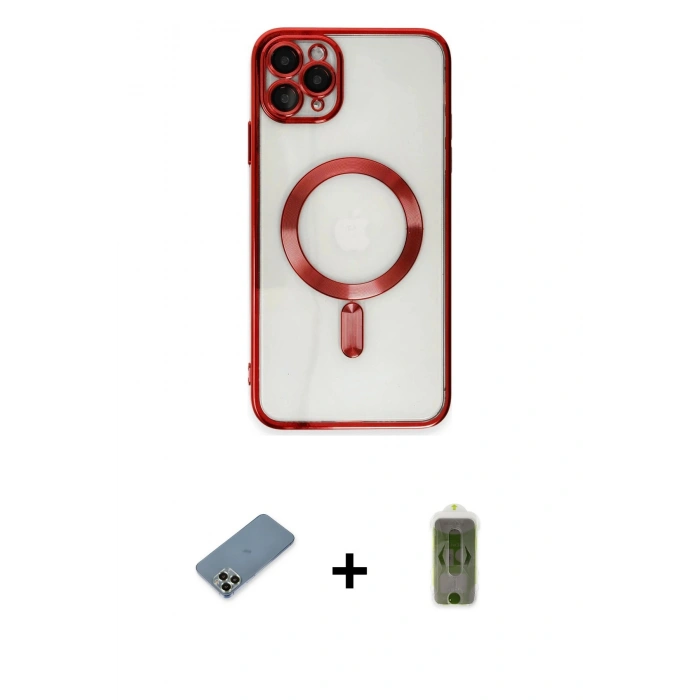 MARSİLYAN™- iPhone 11 Pro Max Kılıf Nova Işık Özel Seri - Siyah Joko Magic 5D Hayalet Cam + Açık Yeşil Metal Kamera Lens Koruma Cam