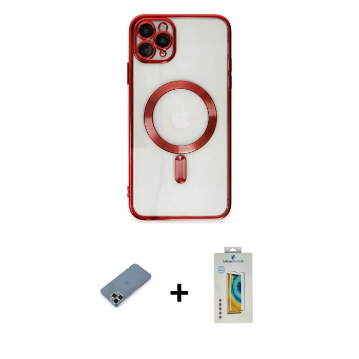 MARSİLYAN™- iPhone 11 Pro Max Kılıf Nova Işık Özel Seri - Siyah Polymer Nano Ekran Koruyucu + Açık Yeşil Metal Kamera Lens Koruma Cam