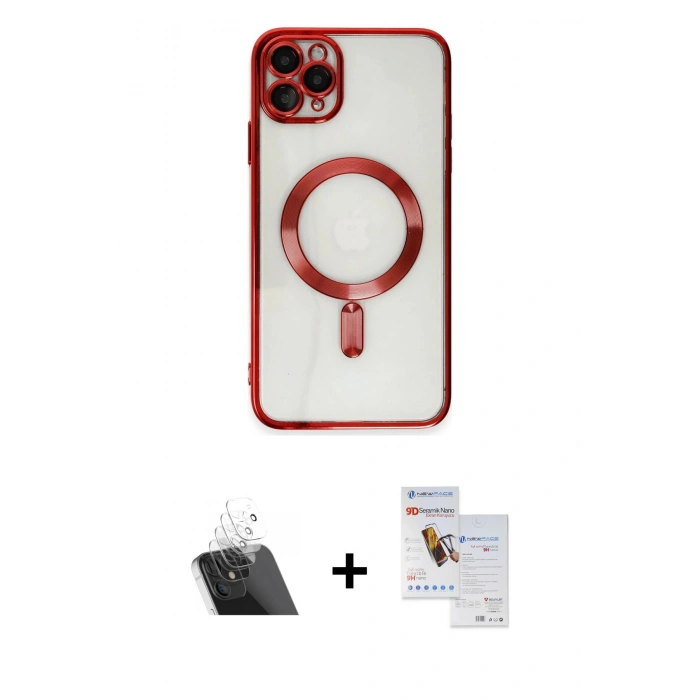 MARSİLYAN™- iPhone 11 Pro Max Kılıf Nova Işık Özel Seri - Siyah Seramik Nano Ekran Koruyucu + Kamera Lens Koruma Cam - SF