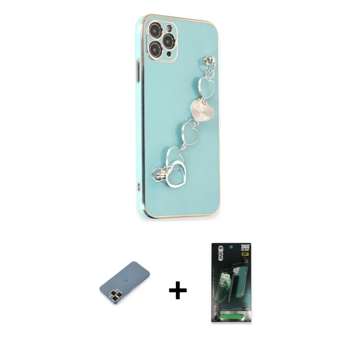 MARSİLYAN™- iPhone 11 Pro Max Kılıf Nova Işık Prime - Şeffaf 360 Full Body Arka Koruyucu + Metal Kamera Lens Koruma Cam - GD